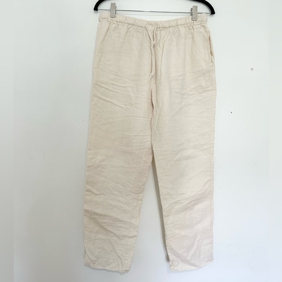 Zara Ivory Elastic Band Tie High Waisted Pants Size M boho Lagenlook linen blend - Picture 1 of 4